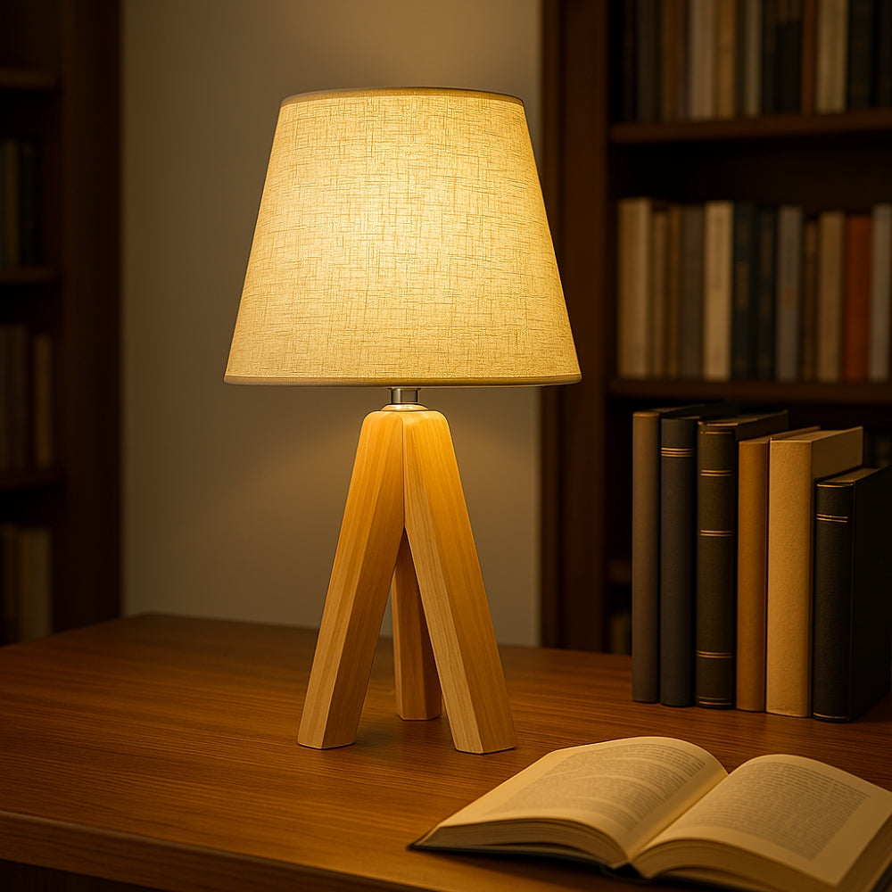 Houten Driepoot Tafellamp - USB Voeding, Elegant Design 1