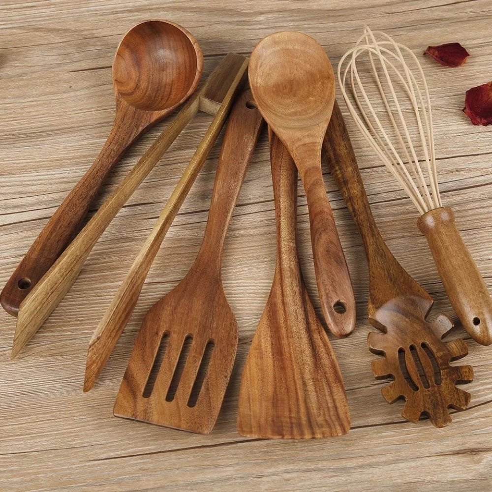 Houten Keukengerei Set - Duurzaam Hout, 7-Delig 0