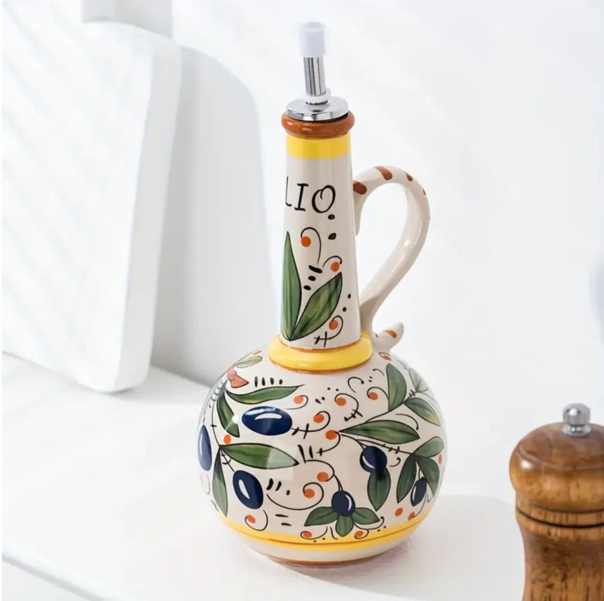 Ilaria Olijfoliedispenser - Keramisch, Handgeschilderd, 700 ml 1