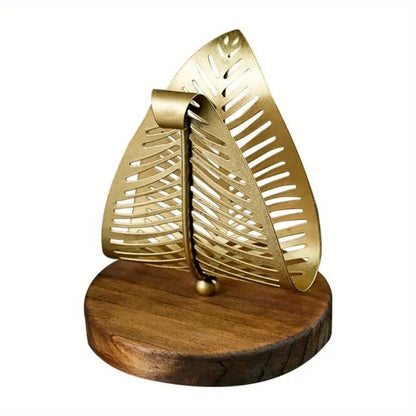 Iris Tissue Holder - Gouden Afwerking, Houten Basis 1