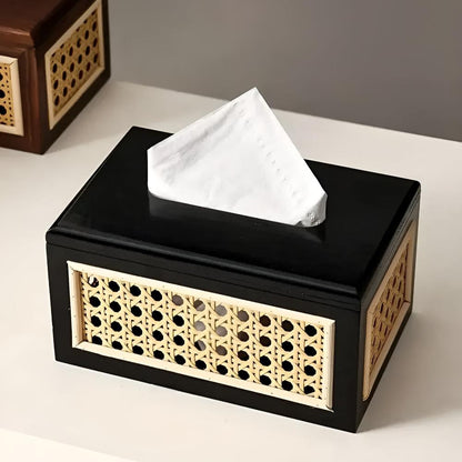 Javari Tissuebox - Rotan en Massief Hout, Minimalistisch Design 0