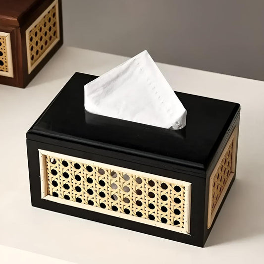 Javari Tissuebox - Rotan en Massief Hout, Minimalistisch Design 0