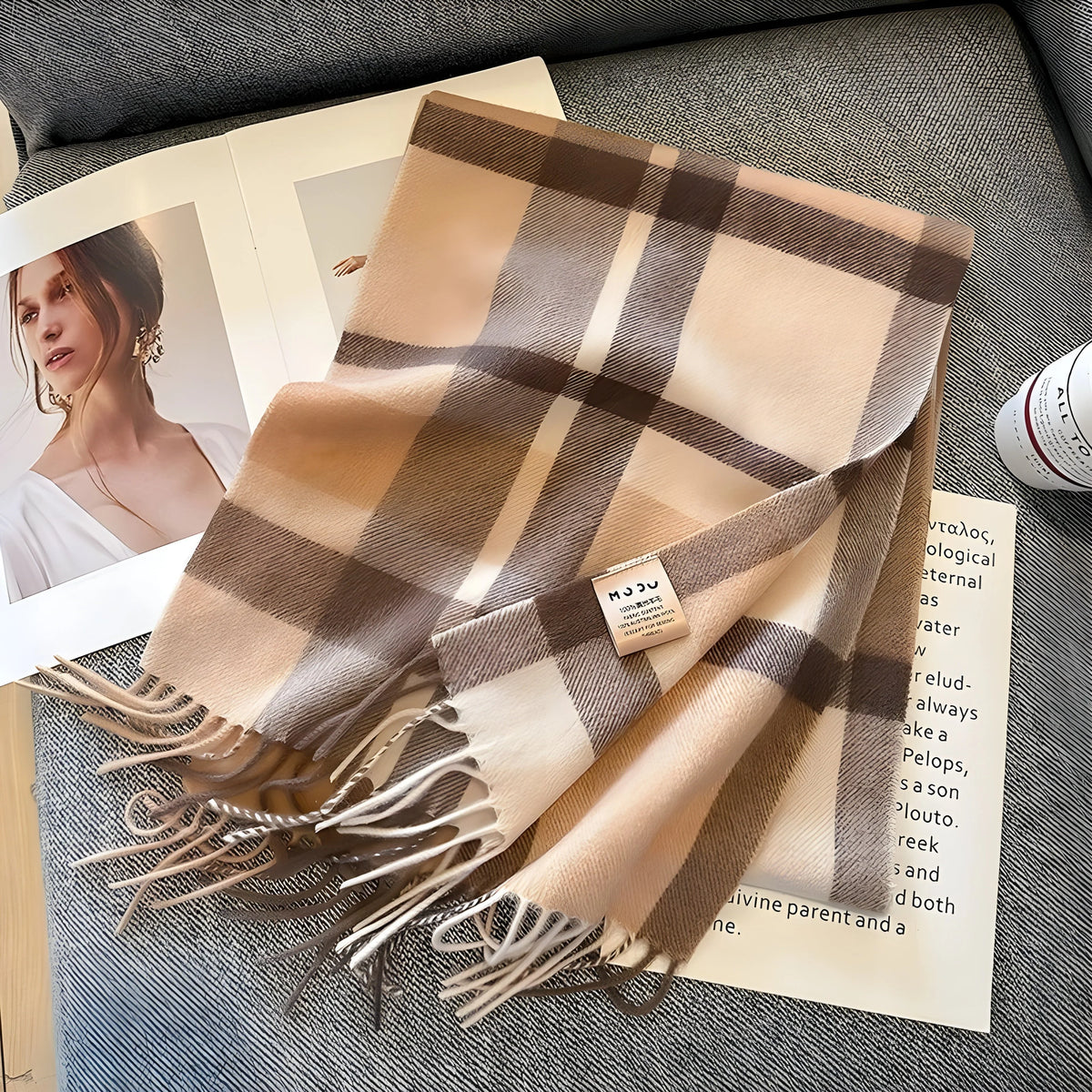 Kasjmier Wintersjaal Dames - Geruit Patroon, 200×70 cm, Zacht en Ademend Omslagdoek voor Herfst en Winter 11
