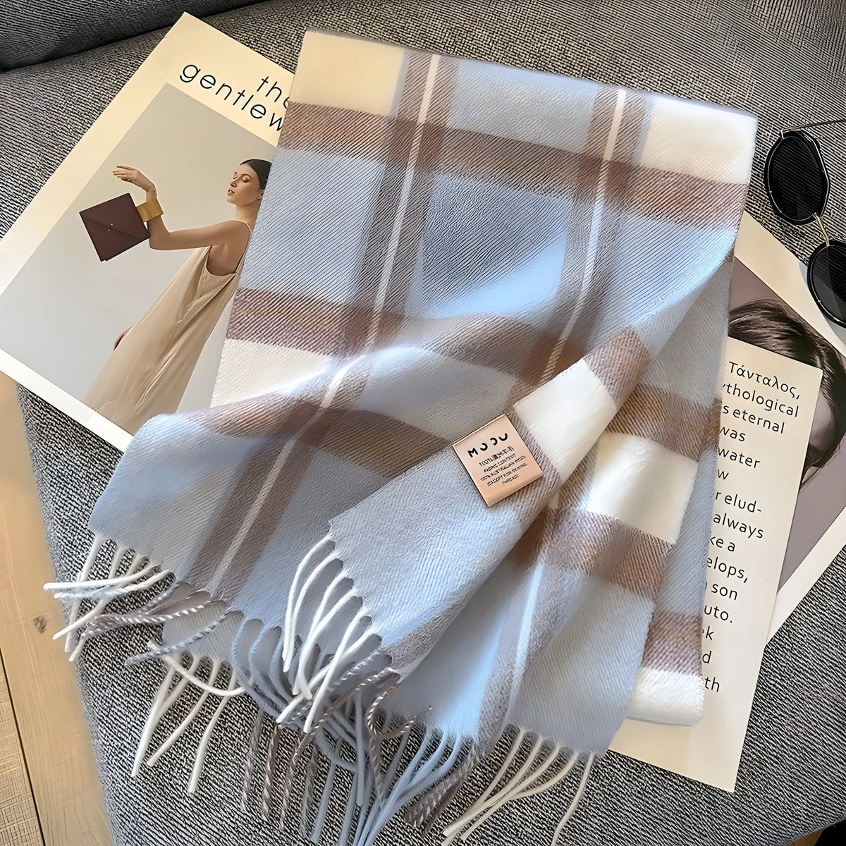 Kasjmier Wintersjaal Dames - Geruit Patroon, 200×70 cm, Zacht en Ademend Omslagdoek voor Herfst en Winter 12