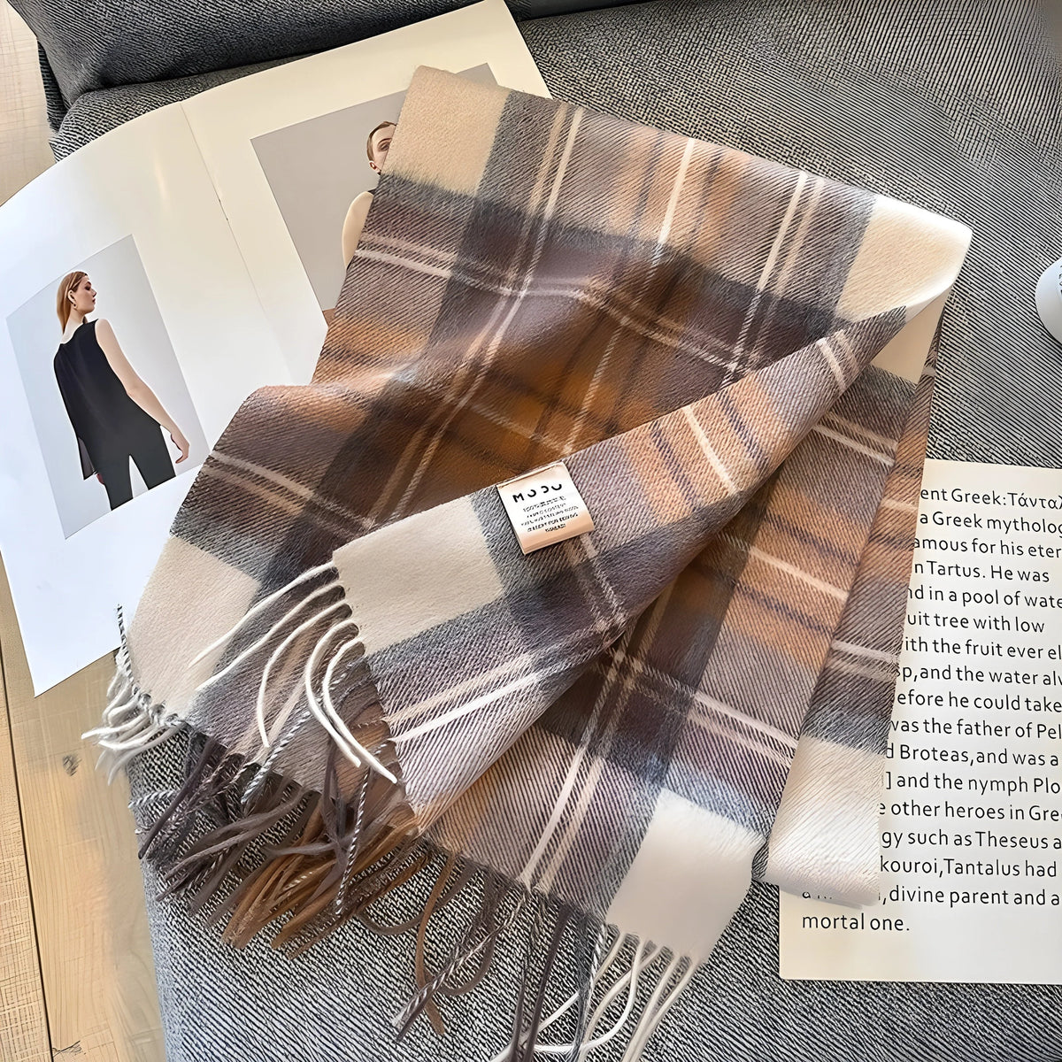 Kasjmier Wintersjaal Dames - Geruit Patroon, 200×70 cm, Zacht en Ademend Omslagdoek voor Herfst en Winter 15