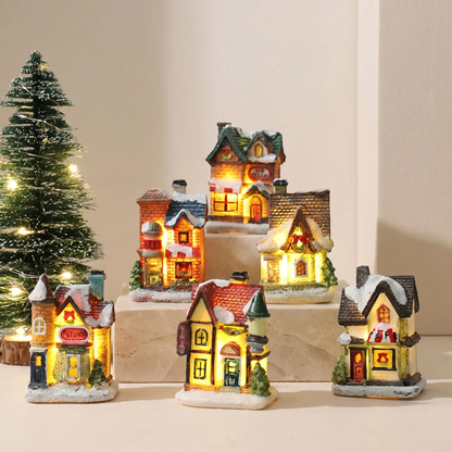 Klaren Kerstdorpdecoratieset - Handgeschilderde Miniatuurhuizen met LED Verlichting voor Kersttafeldecoratie 0