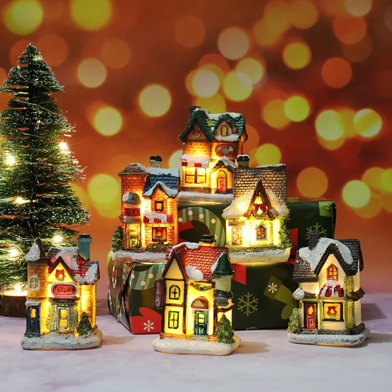 Klaren Kerstdorpdecoratieset - Handgeschilderde Miniatuurhuizen met LED Verlichting voor Kersttafeldecoratie 1
