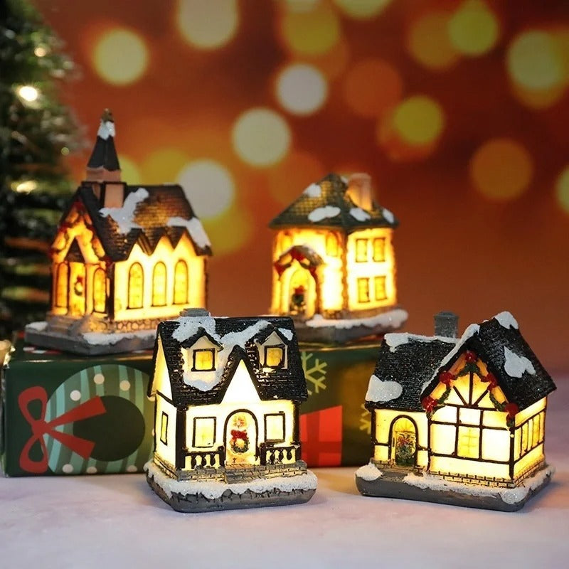 Klaren Kerstdorpdecoratieset - Handgeschilderde Miniatuurhuizen met LED Verlichting voor Kersttafeldecoratie 2