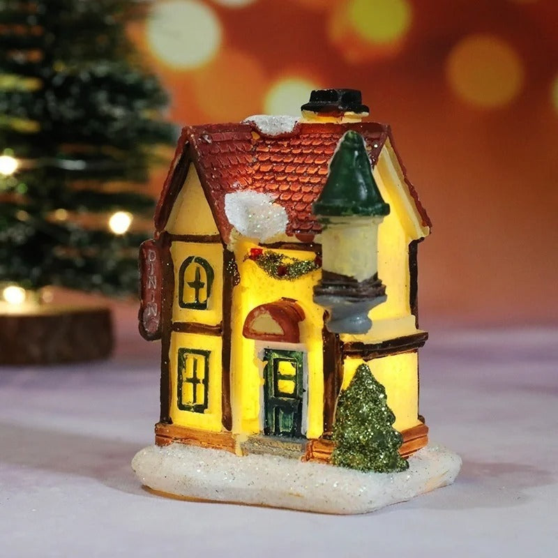 Klaren Kerstdorpdecoratieset - Handgeschilderde Miniatuurhuizen met LED Verlichting voor Kersttafeldecoratie 6