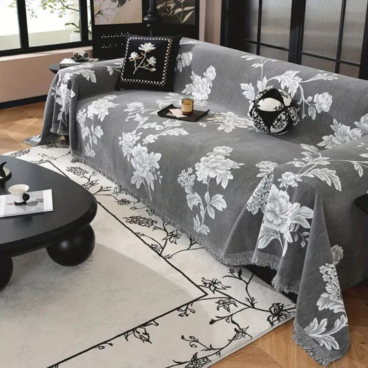 Klassieke Fleur Bankhoes - Ademend Chenille, Tijdloos Design 0