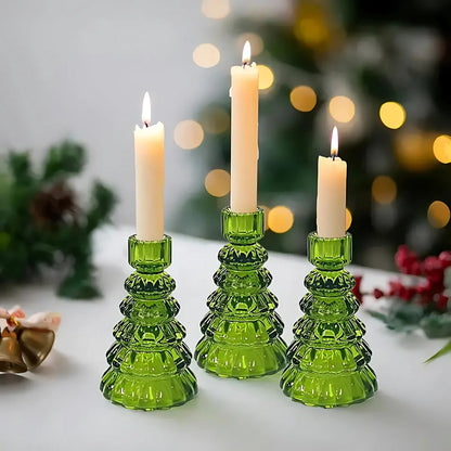 Kora Glass Candle Holder Set - Elegant Glas, Kerstboomvorm, 3-delig 0