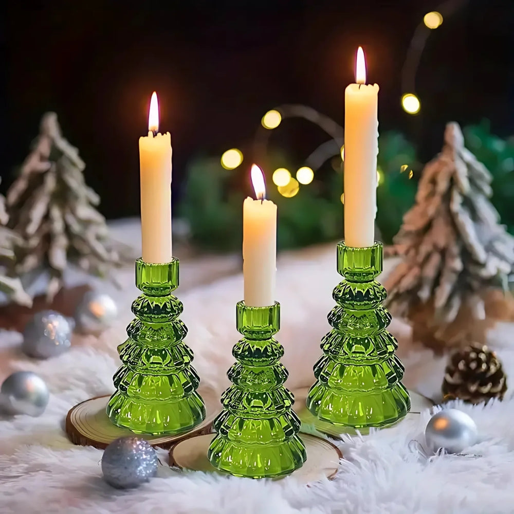 Kora Glass Candle Holder Set - Elegant Glas, Kerstboomvorm, 3-delig 1