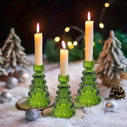 Kora Glass Candle Holder Set - Elegant Glas, Kerstboomvorm, 3-delig 1