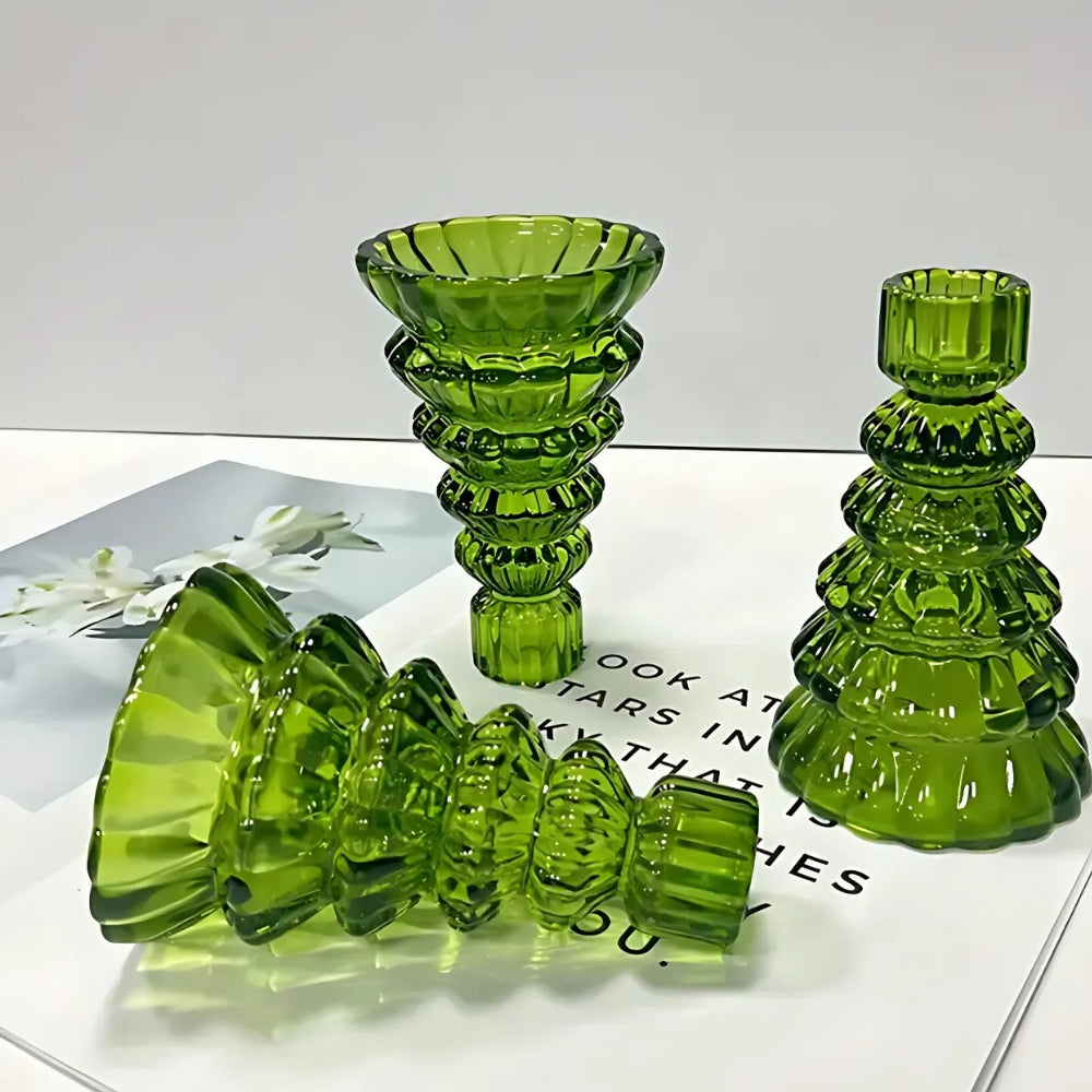 Kora Glass Candle Holder Set - Elegant Glas, Kerstboomvorm, 3-delig 2