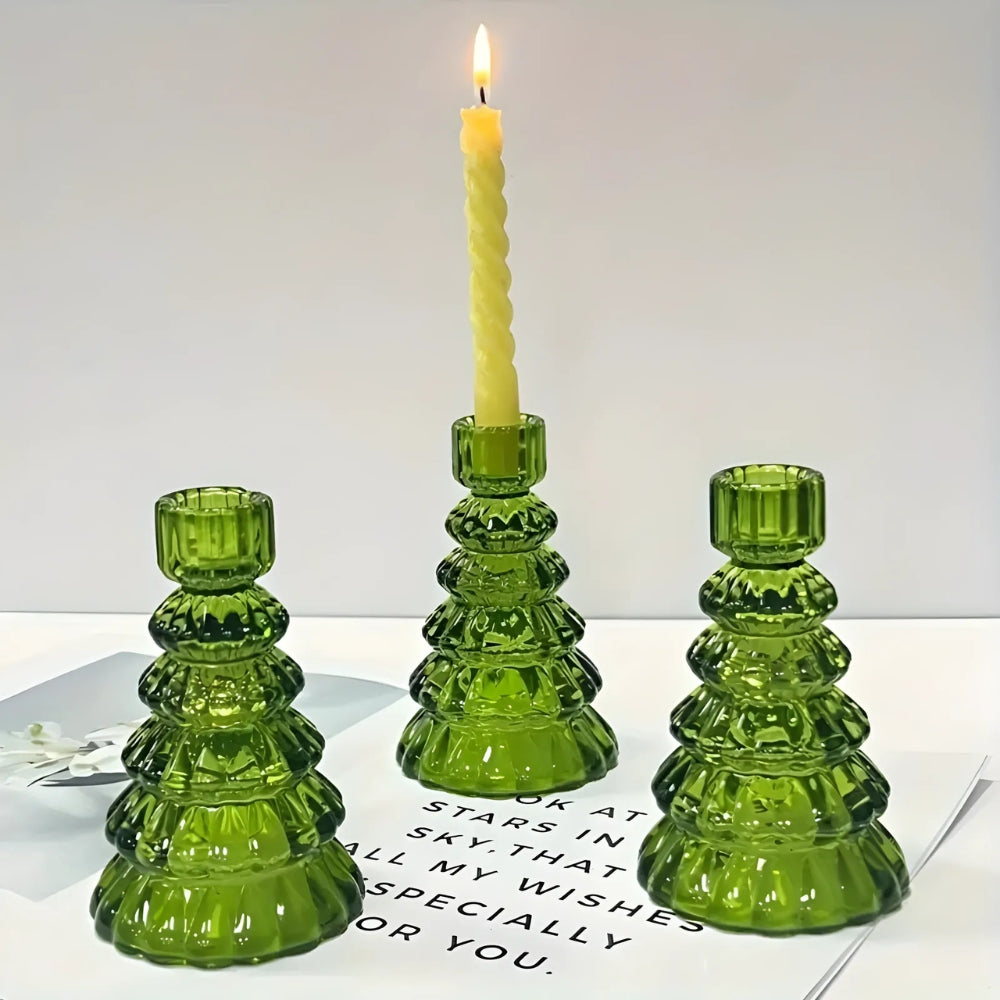 Kora Glass Candle Holder Set - Elegant Glas, Kerstboomvorm, 3-delig 4
