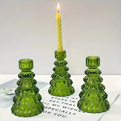 Kora Glass Candle Holder Set - Elegant Glas, Kerstboomvorm, 3-delig 4