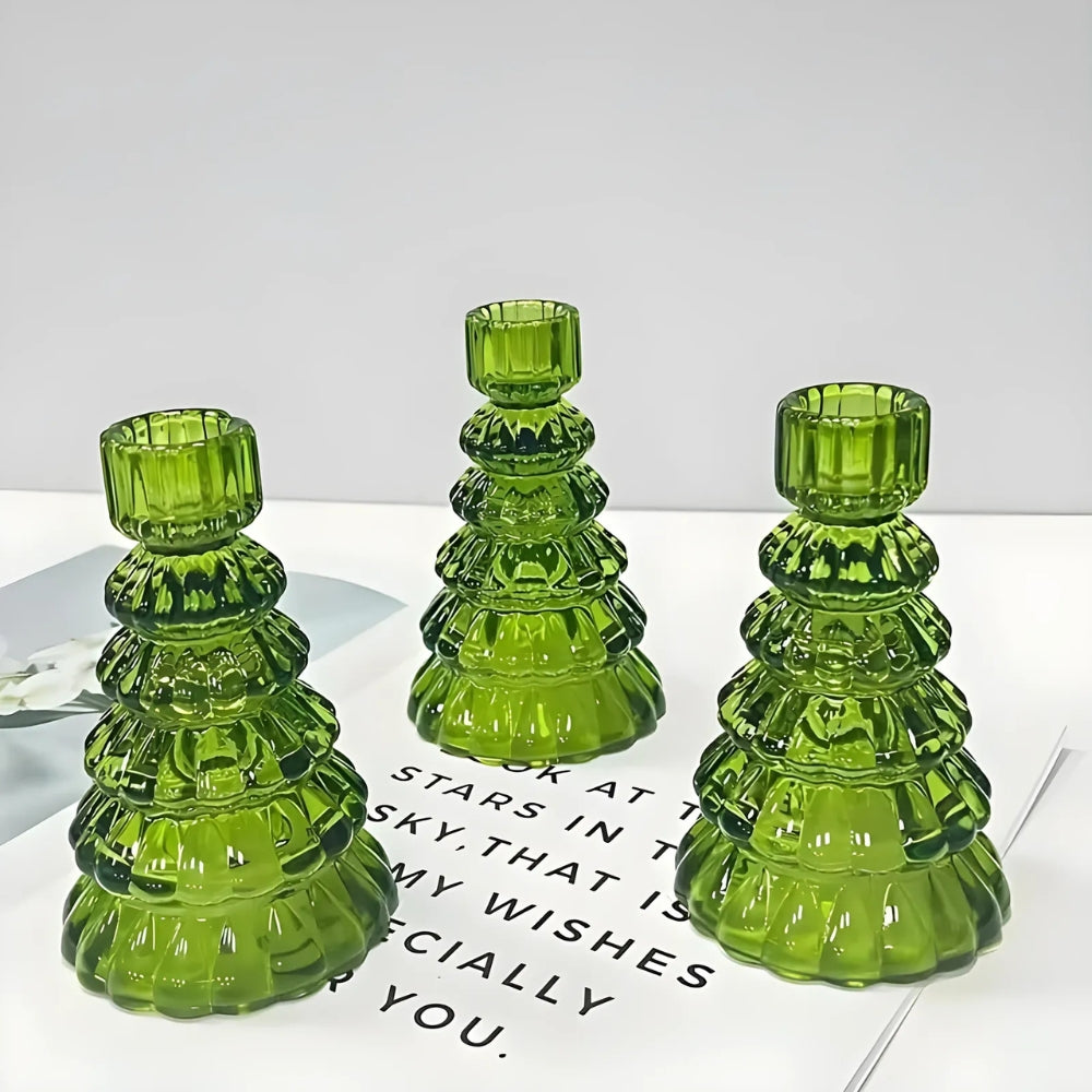 Kora Glass Candle Holder Set - Elegant Glas, Kerstboomvorm, 3-delig 7