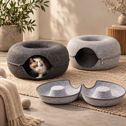 Kora Kattenmandje - Donutvorm, Gevoerd en Afgesloten Nest 1