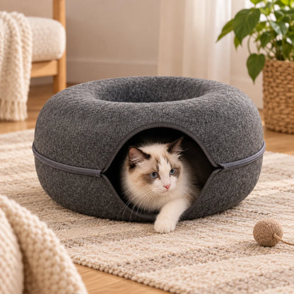 Kora Kattenmandje - Donutvorm, Gevoerd en Afgesloten Nest 2