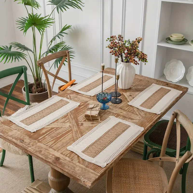Kora Placemats Set - Katoen en Jute, Warmtebestendig Geweven 0