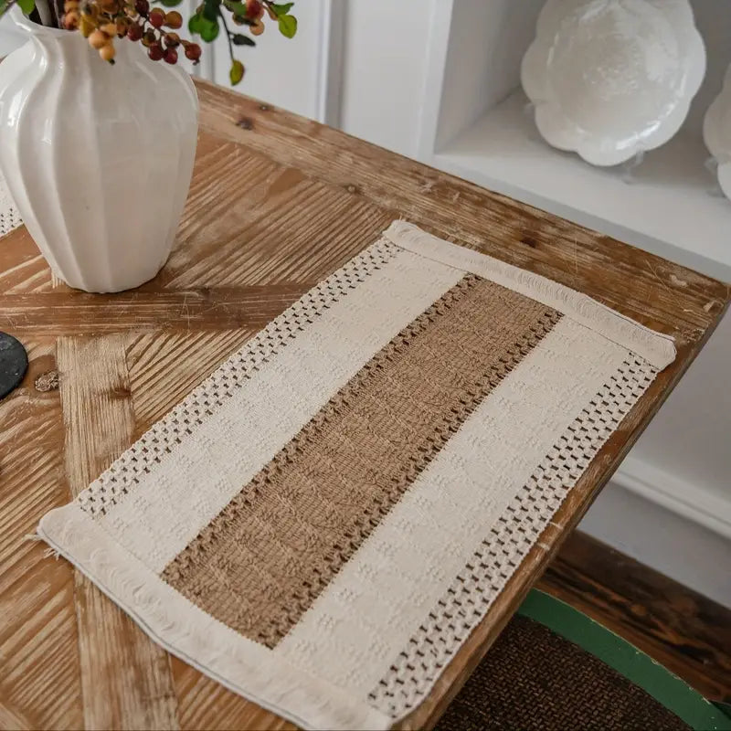 Kora Placemats Set - Katoen en Jute, Warmtebestendig Geweven 1