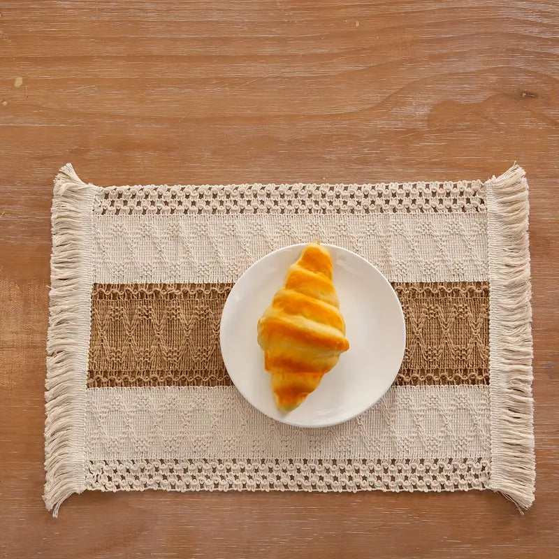 Kora Placemats Set - Katoen en Jute, Warmtebestendig Geweven 2