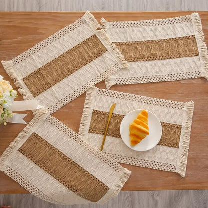 Kora Placemats Set - Katoen en Jute, Warmtebestendig Geweven 5
