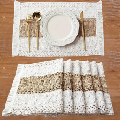 Kora Placemats Set - Katoen en Jute, Warmtebestendig Geweven 6