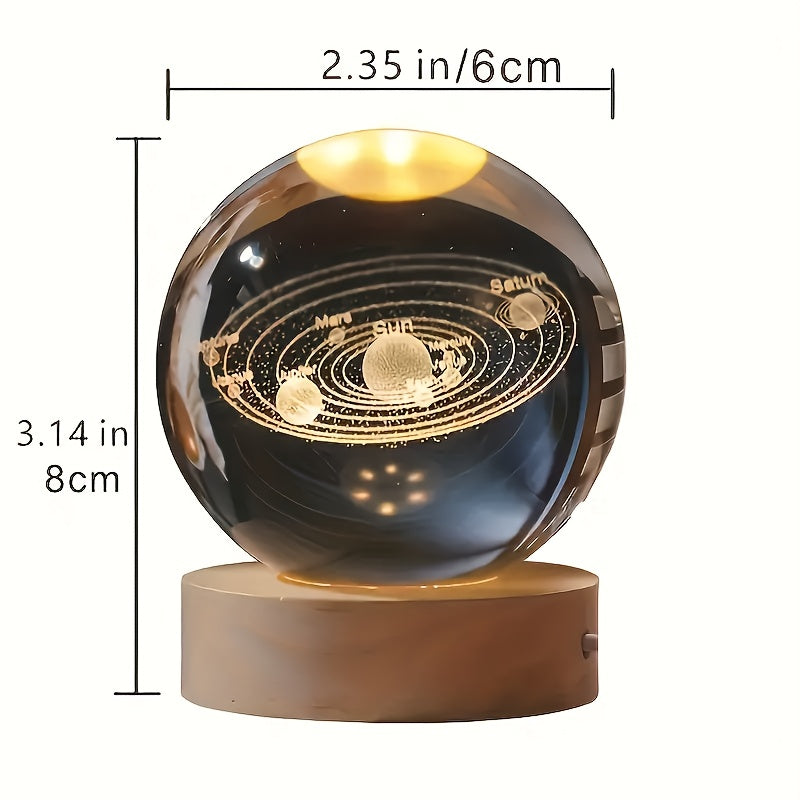 Krios Kristallen Bol - 3D Zonnestelsel met LED Verlichting, Woondecoratie Accessoires 2