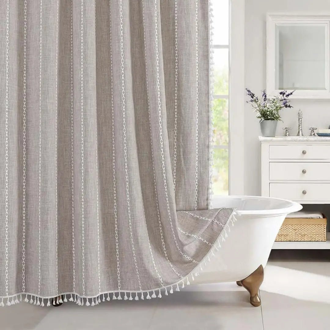 Lina Douchegordijn - Waterdicht Linnen, Boho Stijl met Kwastjes 8