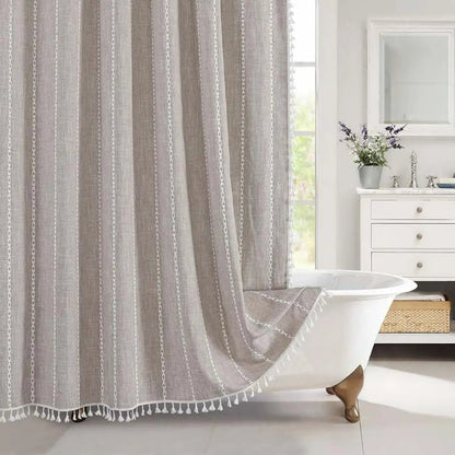 Lina Douchegordijn - Waterdicht Linnen, Boho Stijl met Kwastjes 8