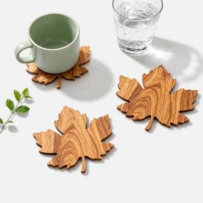 Liora Onderzetters voor Glazen - Houten, Bladvormig Design, Set van 3 1