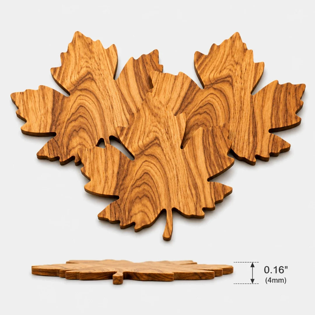 Liora Onderzetters voor Glazen - Houten, Bladvormig Design, Set van 3 5