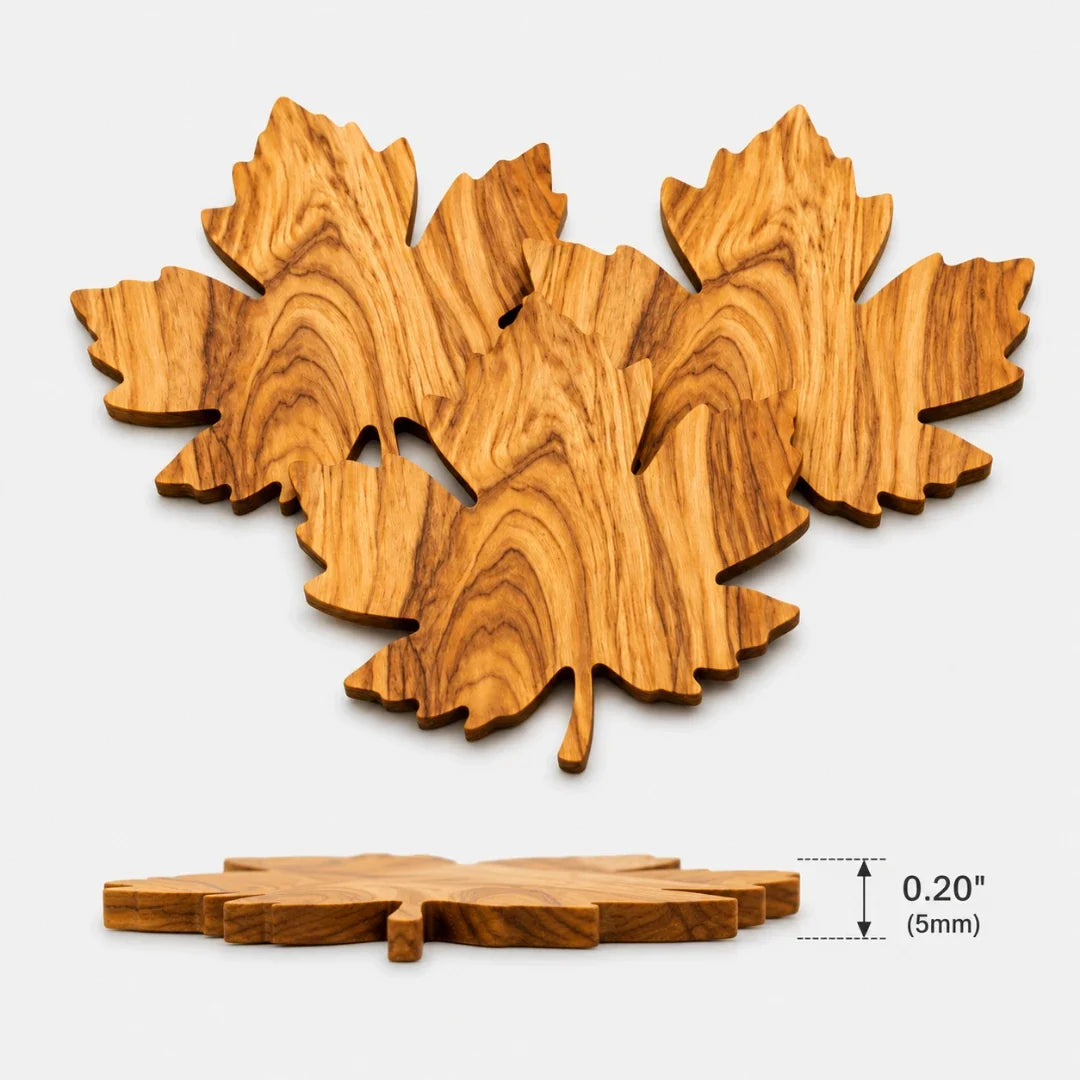 Liora Onderzetters voor Glazen - Houten, Bladvormig Design, Set van 3 6