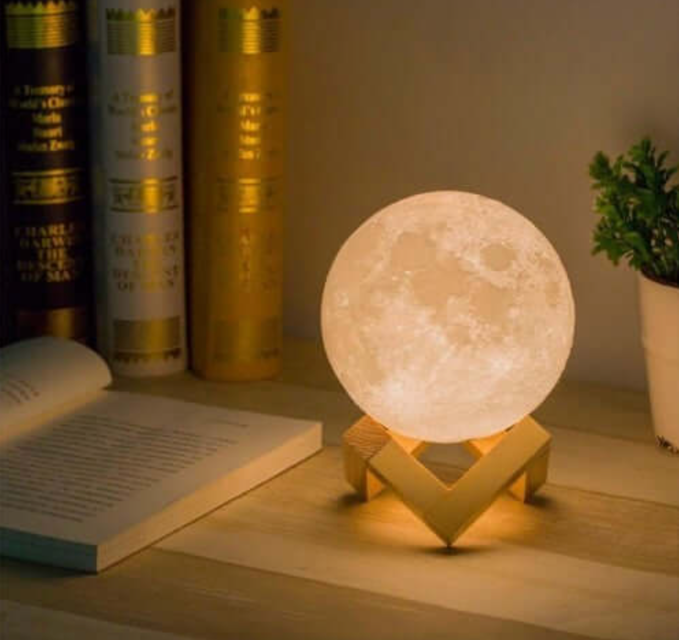 Lunara LED Maanlamp - Draadloos, Dimbaar met Houten Standaard 1