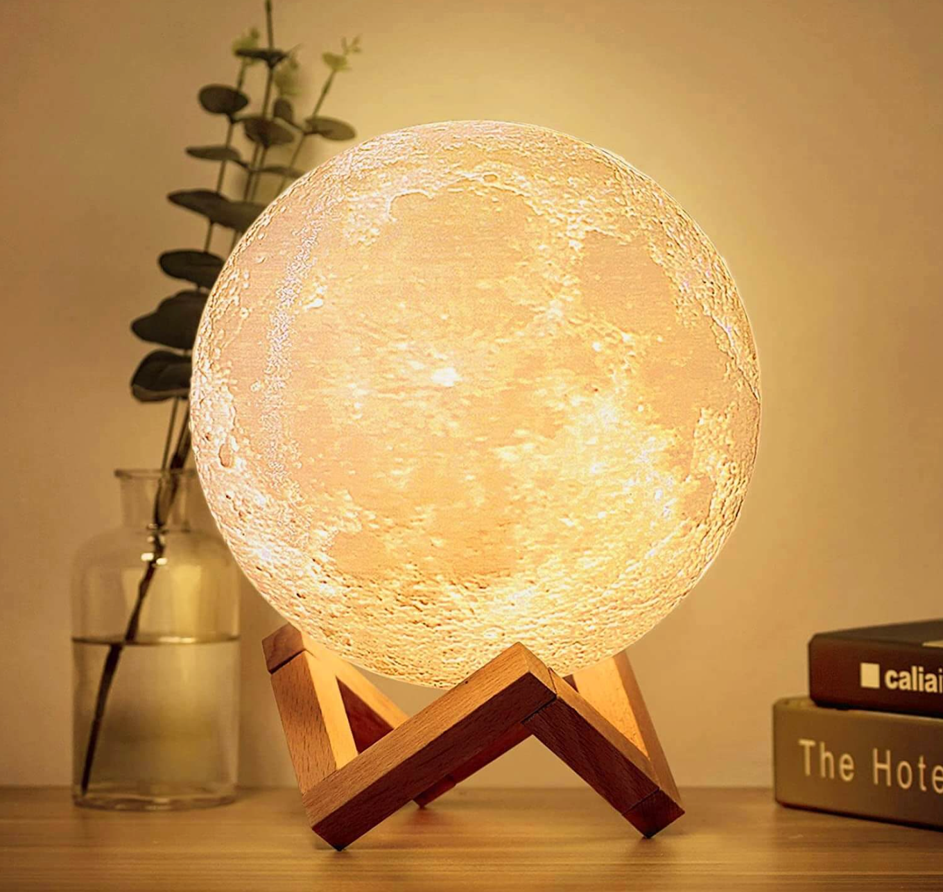 Lunara LED Maanlamp - Draadloos, Dimbaar met Houten Standaard 2