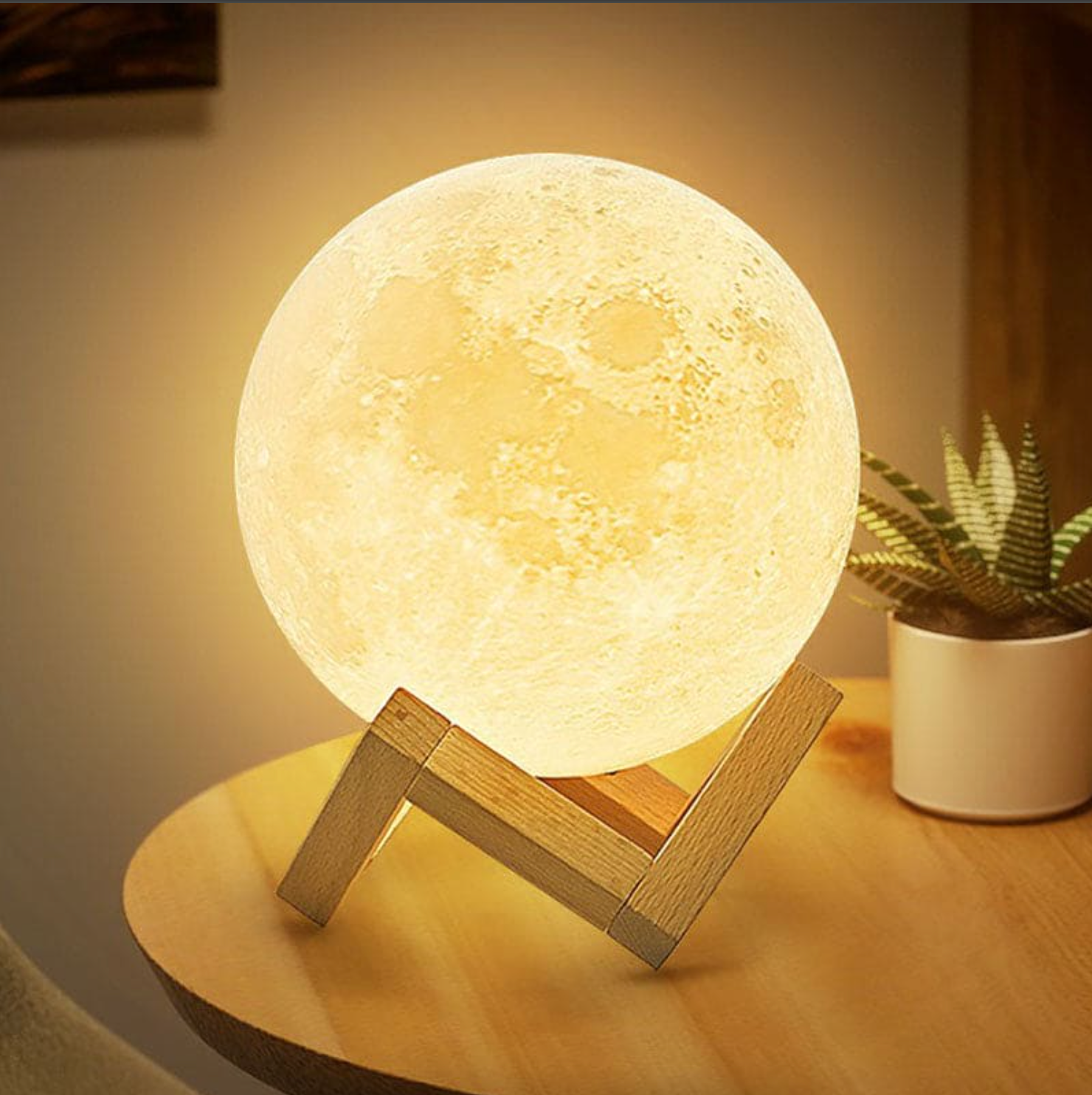 Lunara LED Maanlamp - Draadloos, Dimbaar met Houten Standaard 3