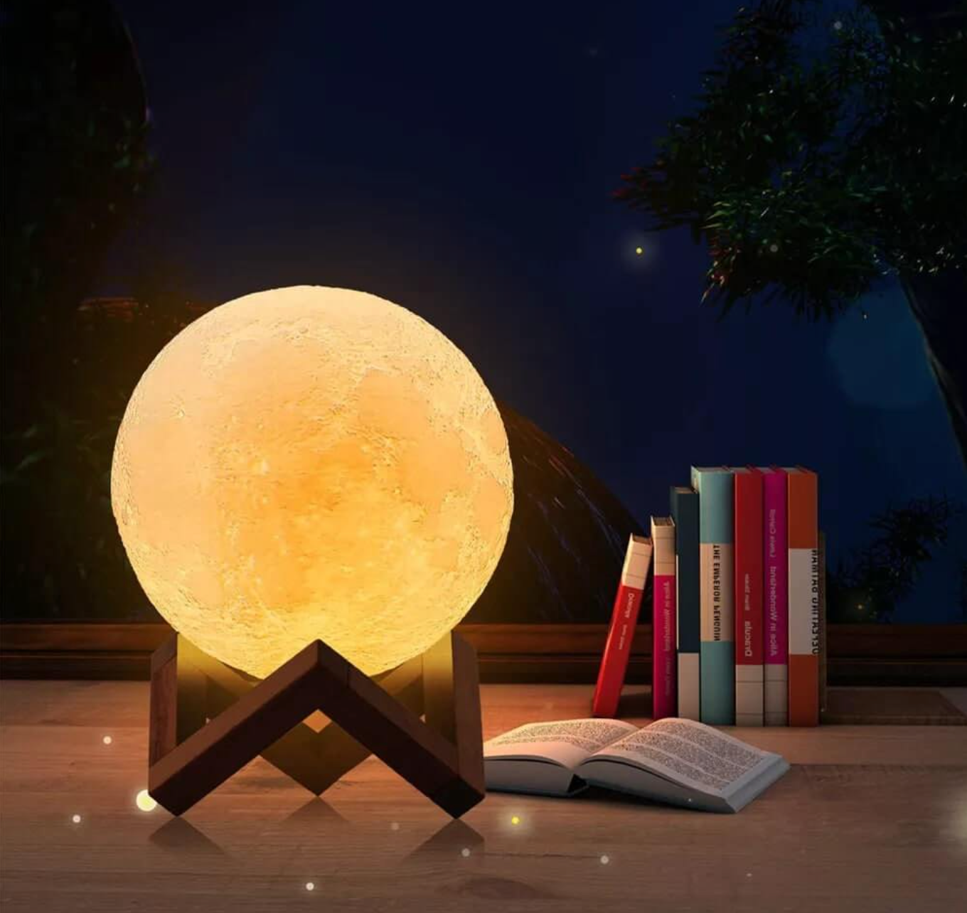 Lunara LED Maanlamp - Draadloos, Dimbaar met Houten Standaard 8