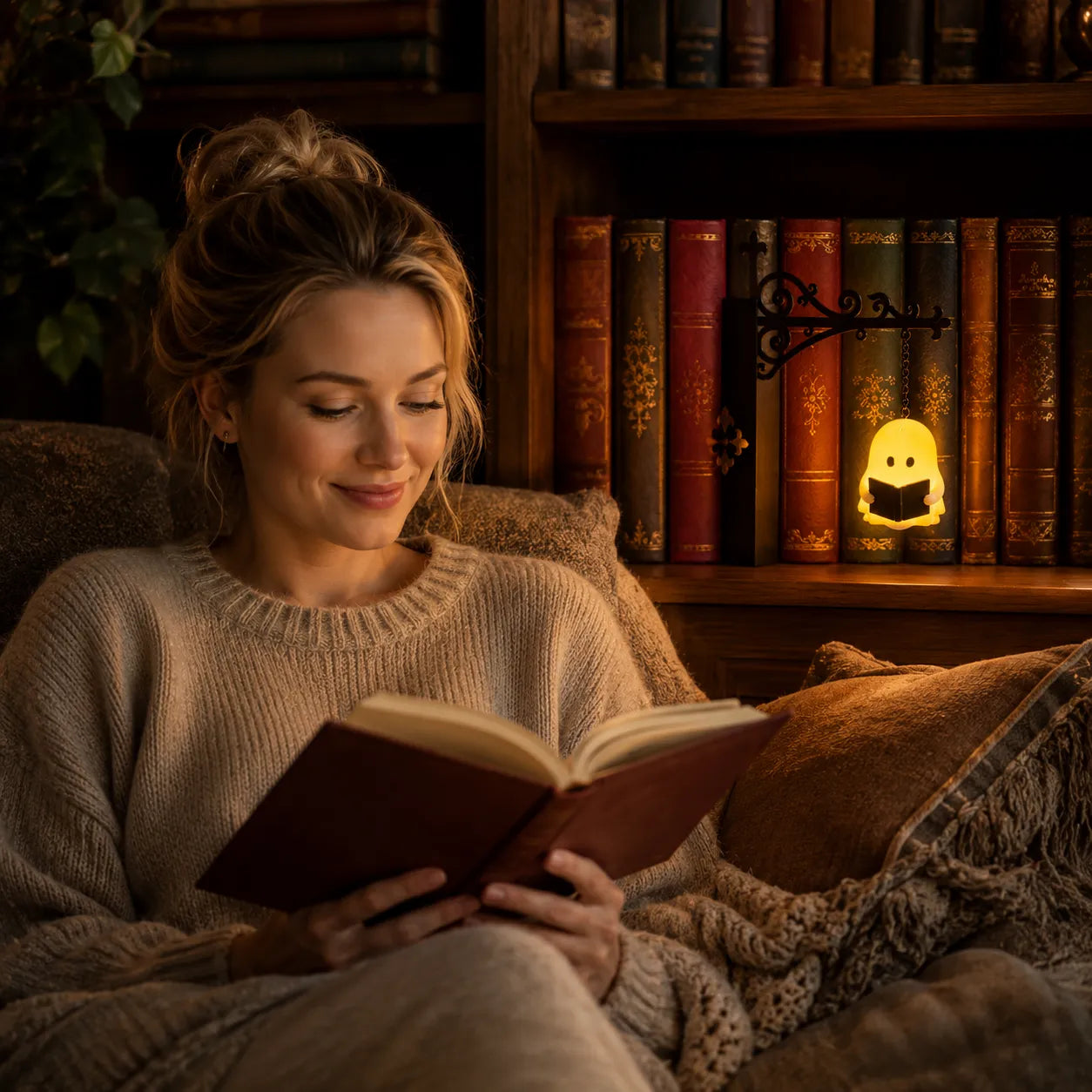 Lunaro Boekenplanklamp - Warm Amber LED, Matzwart Metaal 3