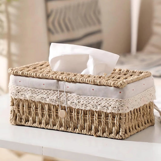 Lunor Tissue Box - Gevlochten Papier, Vintage Stijl 0