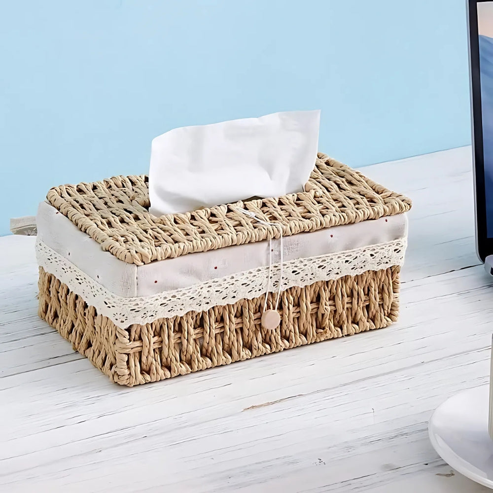 Lunor Tissue Box - Gevlochten Papier, Vintage Stijl 4