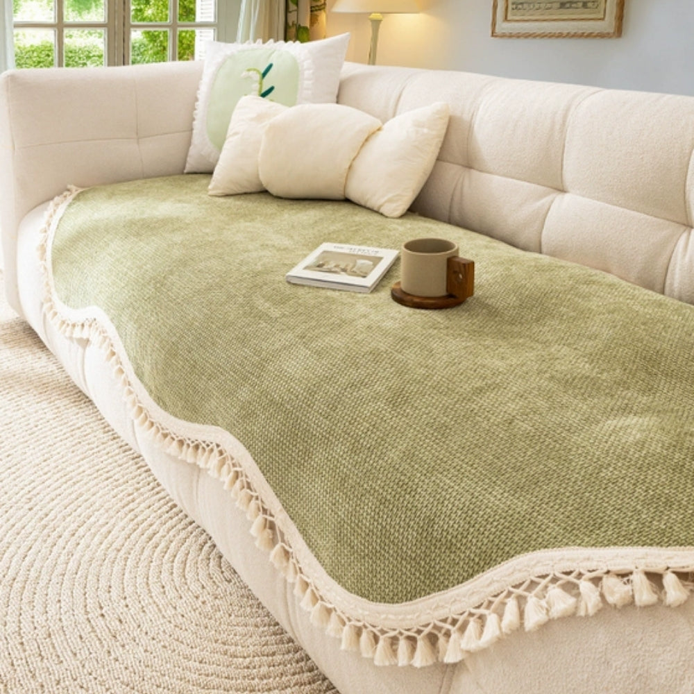Luxe Chenille Bankhoes - Geweven Structuur met Kwastjes 2