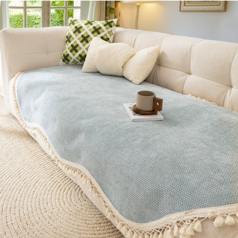 Luxe Chenille Bankhoes - Geweven Structuur met Kwastjes 3