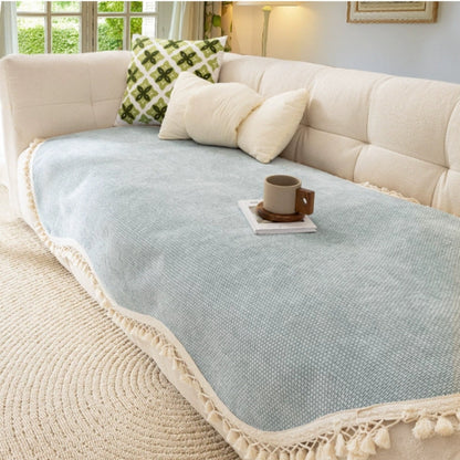 Luxe Chenille Bankhoes - Geweven Structuur met Kwastjes 3