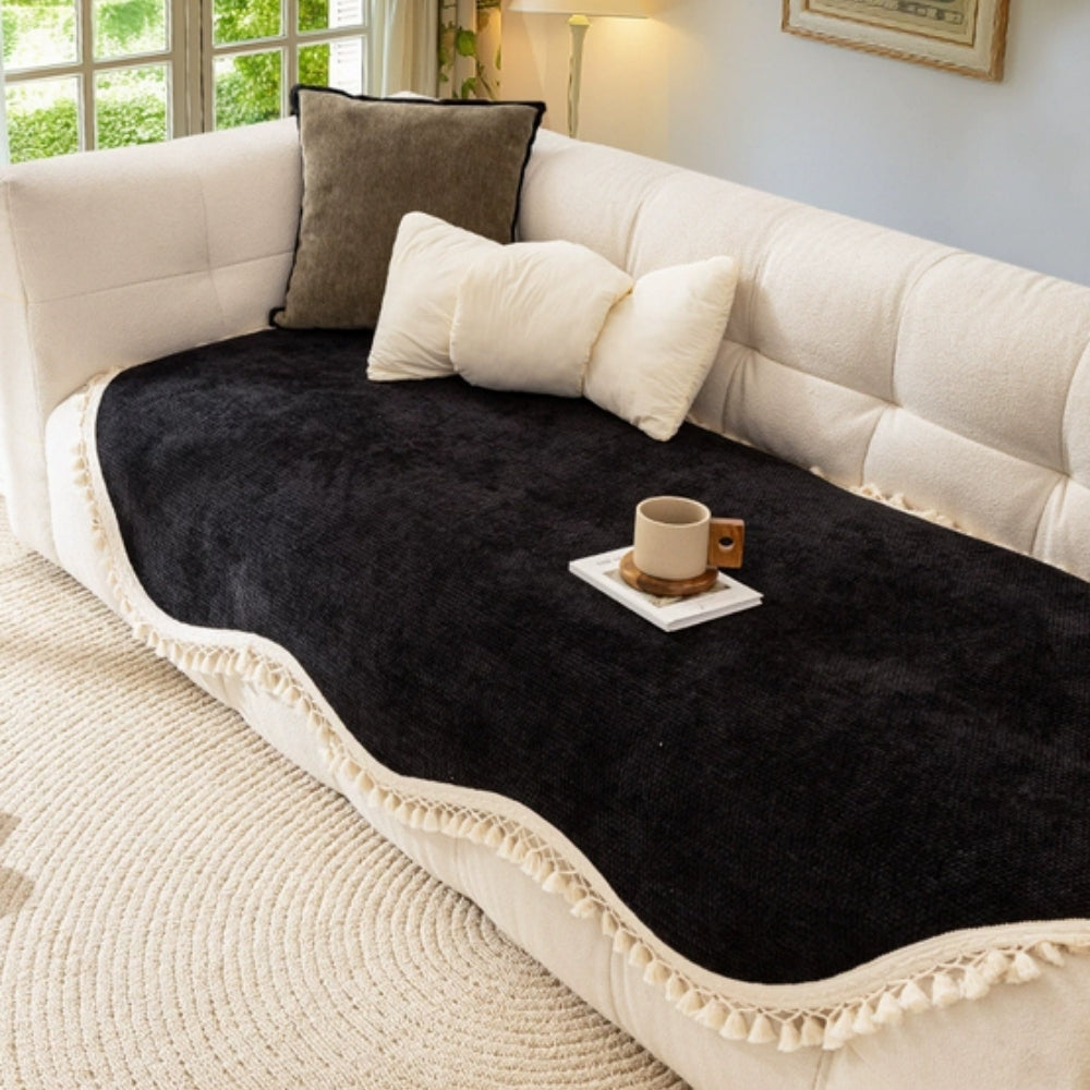 Luxe Chenille Bankhoes - Geweven Structuur met Kwastjes 5
