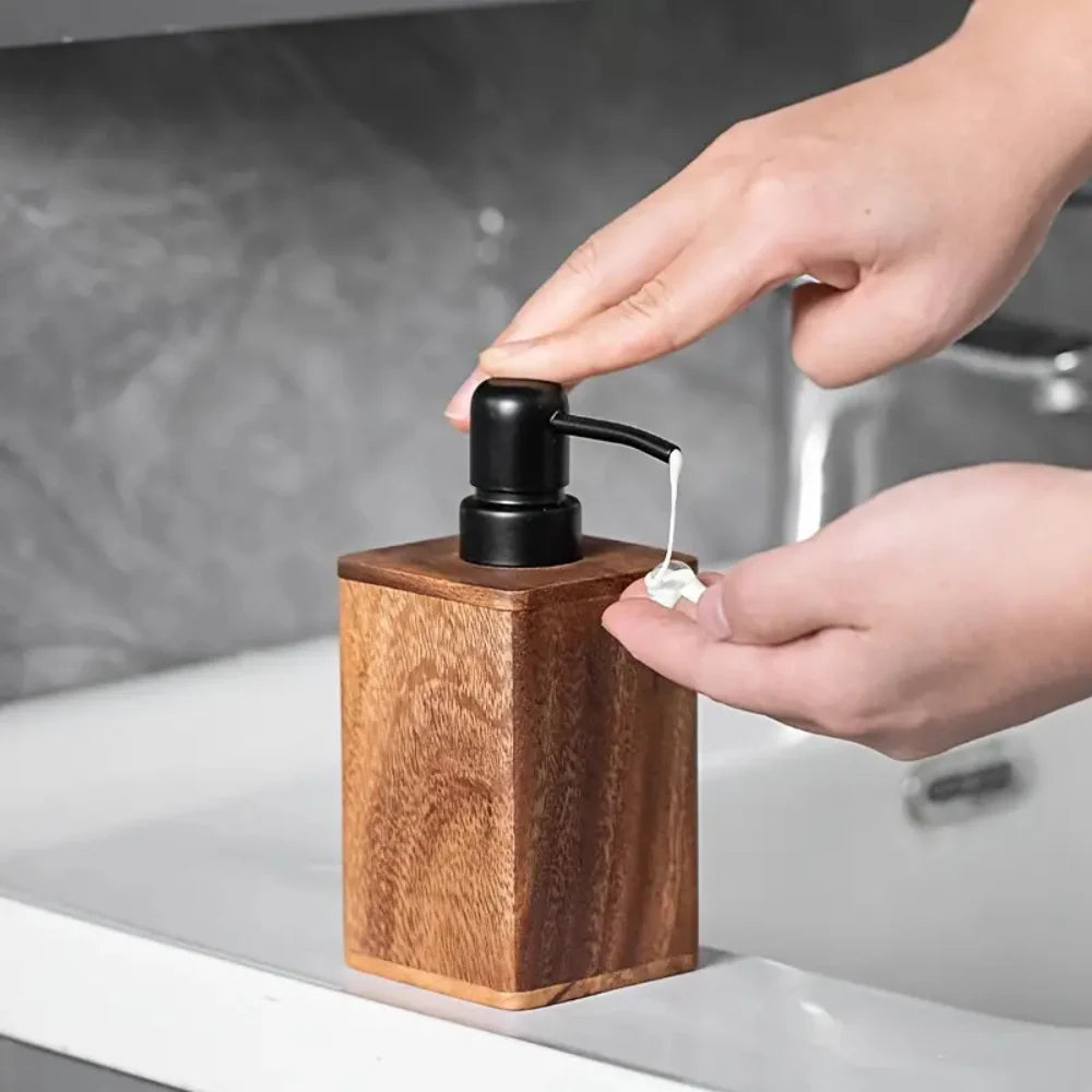 Massief Houten Zeepdispenser - Matzwart Zeeppompje, Navulbaar, Stabiele Basis voor Badkamer en Keuken 5