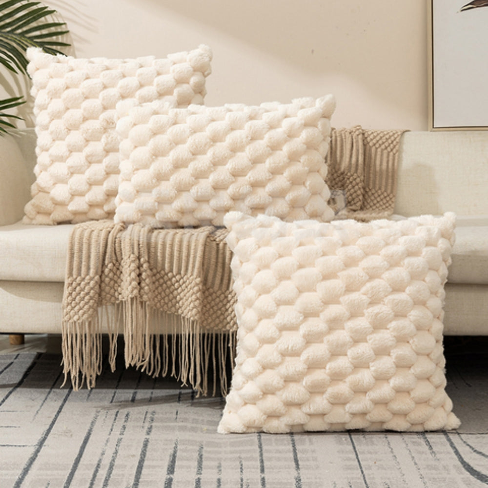 Mellow Kussenhoes 50x50 - Pluche 3D Textuur, Crèmewit 1