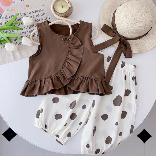 CocoaBloom™ – Zomerset met Ruchesdetail – Meisjes Katoenen Outfit