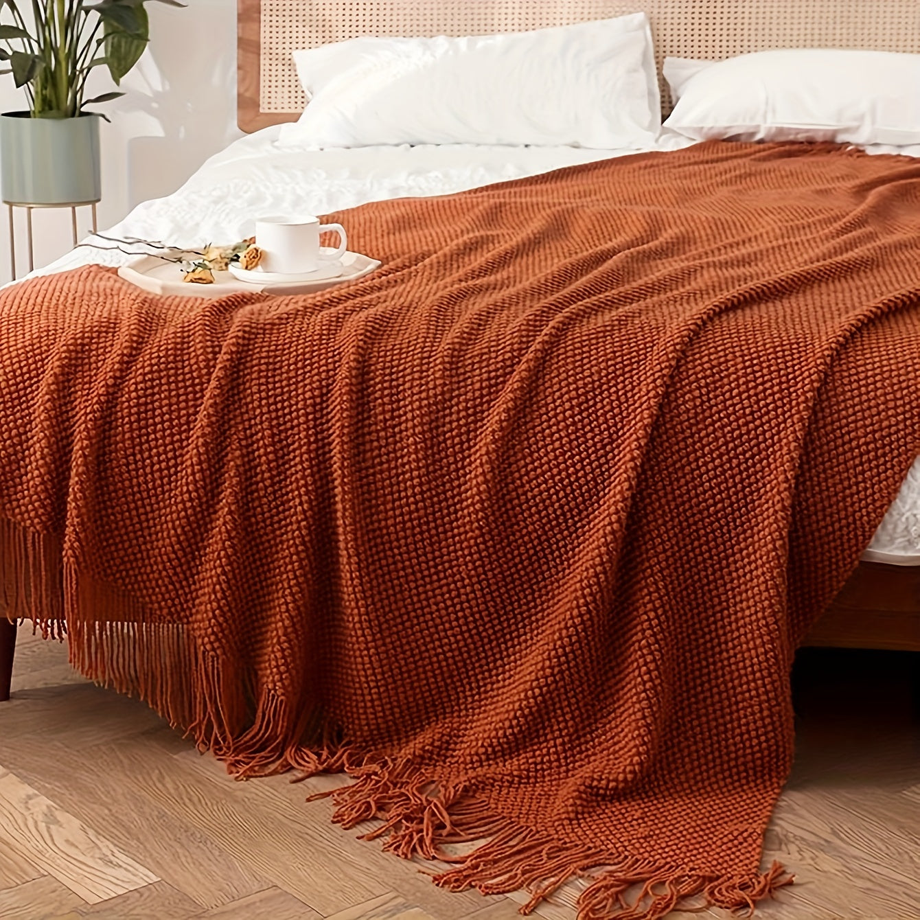 Mira Deken - Zacht Gebreid Polyester, Lodge Stijl 3