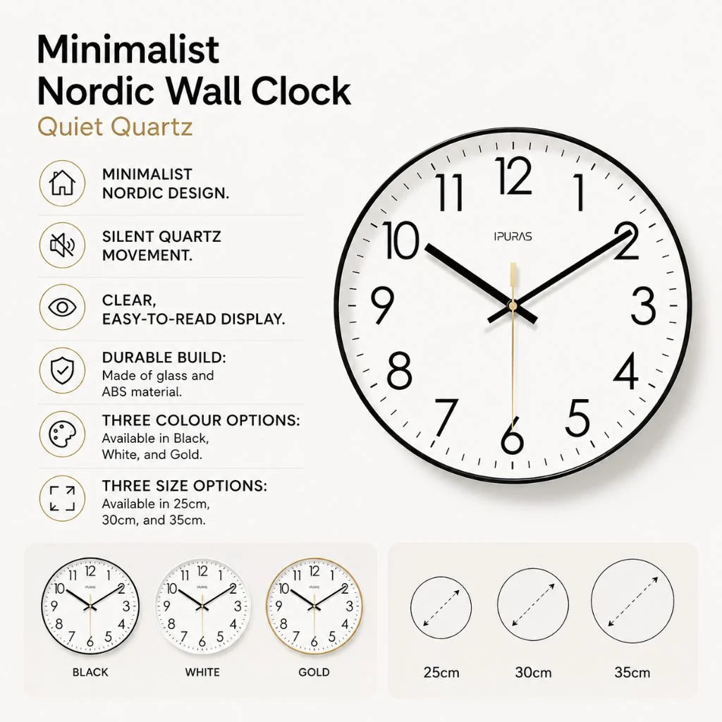 Mira Grote Wandklok - Zwart, Minimalistisch Scandinavisch Design 2